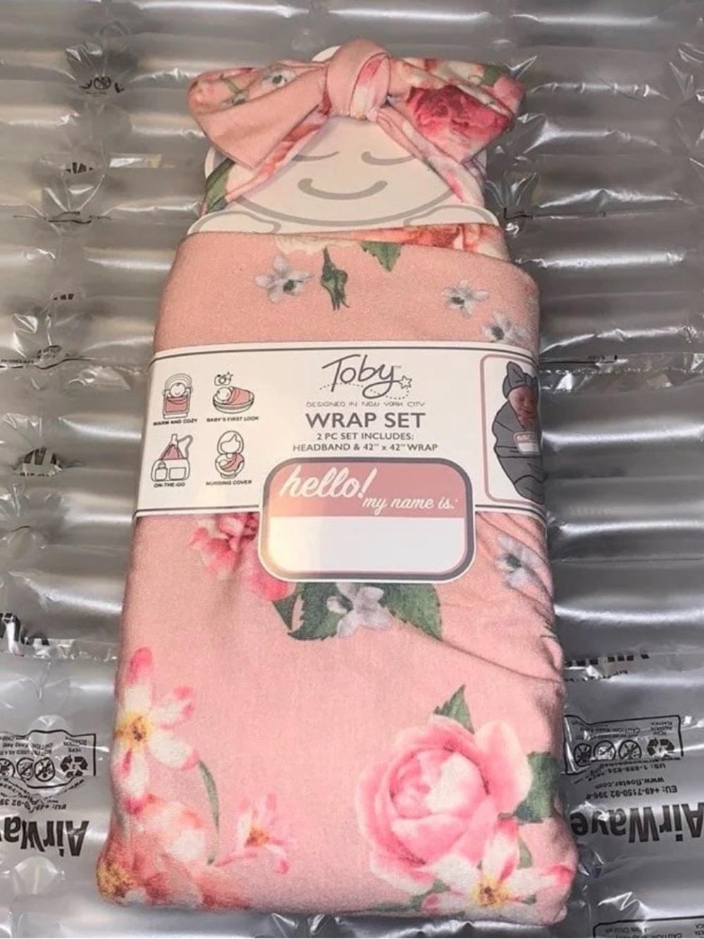 Toby Baby Girl 2 Pc Wrap Set Headband & 42” x 42” Wrap Nursing Cover Brand New